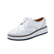 Hvyesh Women's Classic Oxfords Lace-up Shoes Thick Soled Leather Business Formal Dress Shoes Square Toe Walking Shoes